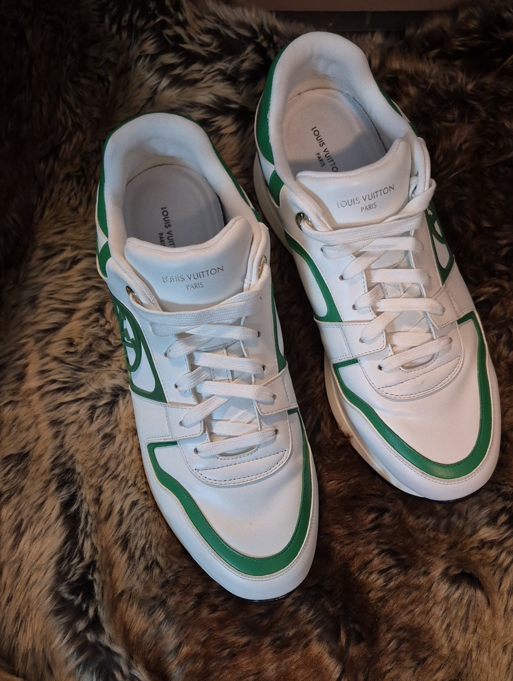 Louis Vuitton Men’s White & Green Leather Sneakers